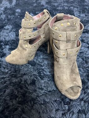 Studded Peep-Toe Ankle Boots